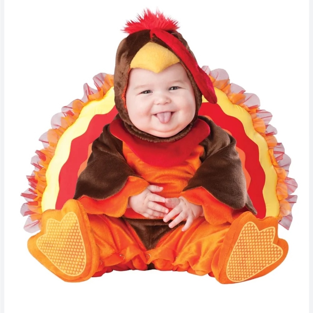 In character lil’ gobbler baby costume